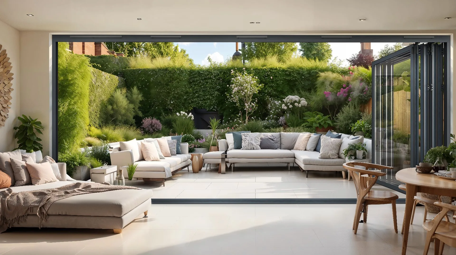 Smart Visofold 1000 bifold doors fully open showing seamless indoor-outdoor living