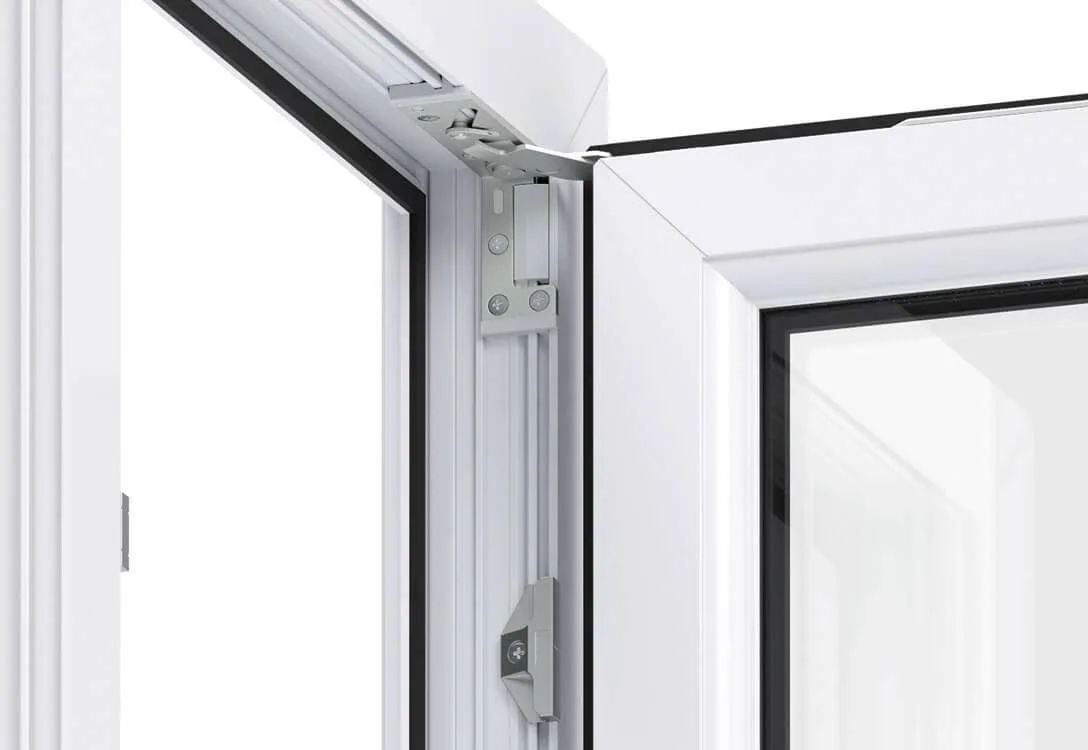 Corner hinge detail showing smooth operation technology
