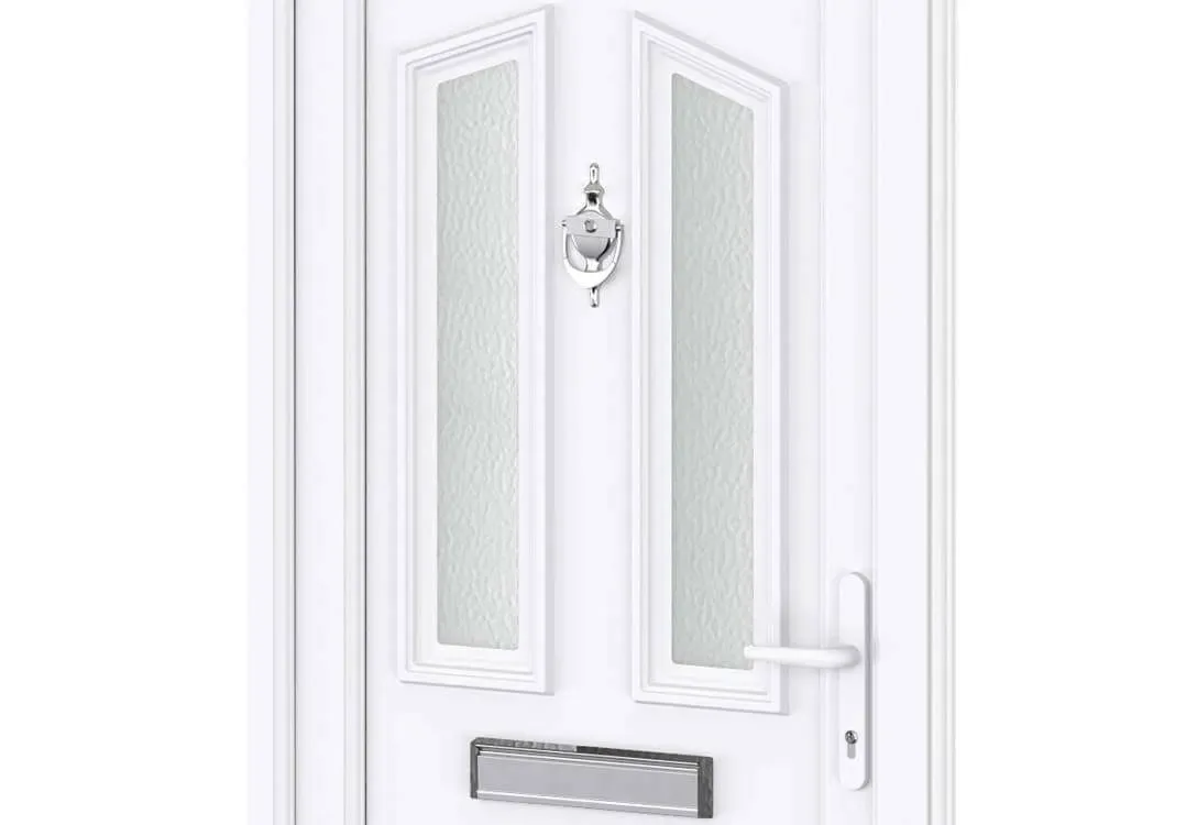 Beautiful white uPVC front door with decorative glass panels